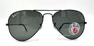New Genuine Ray Ban 3025 002/58 Black Classic Aviator Sunglasses Polarized 55 mm