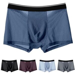 3 Pack Men Ice Silk Underwear Mesh Sexy Breathable Boxer Briefs Shorts Pants US