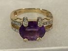 Oval 10 x 12 mm Amethyst & Diamond Ring  14K Solid Yellow Gold 6.12 Grams