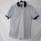 Michael Kors Slim Fit Men's Button Up Shirt White Polka Dot Navy Blue Medium