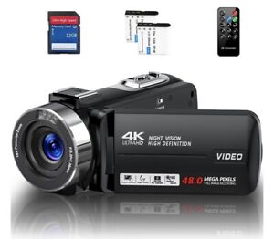 Video Camera Camcorder 4K 48MP 30FPS with IR Night Vision,18X Zoom 32GB SD Card