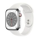 Apple Watch Series 8 45mm Silver Stainless Steel Case with White Sport Band, M/L