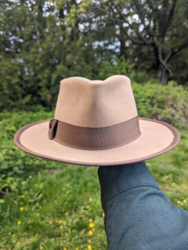 100x Pure Beaver Fedora 6 7/8 custom hat roan sweatband tan