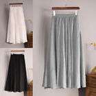 Women Lady Maxi Skirt Cotton Linen Pleated Long Beach Elastic High Waist Dress