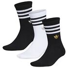 3 Pair Mens Adidas Originals Roller Crew Graphic Socks Black White Gold