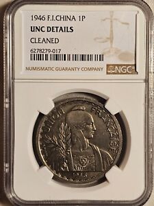 French Indochina 1 Piastre 1946 Security Edge NGC Unc Details