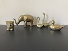 Lot Of 5 Assorted Brass Animal Figurines Duck, Elephant, Swans, Owl