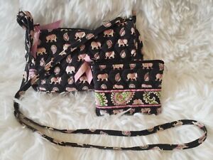 Vera Bradley Pink Elephants Amy Bag Small Purse with Coin Purse / Cosmetic bag