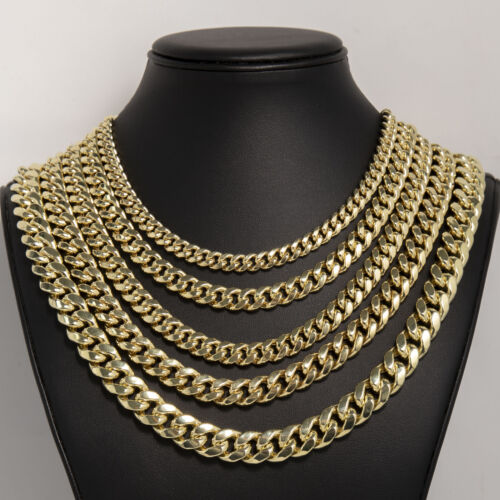Shiny Miami Cuban Link Chain Necklace Real 14K Yellow Gold All Sizes