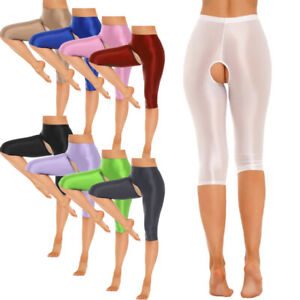Women Open Crotch Stretchy Smooth Elastic Waistband Shorts Hot Pants Short Pants