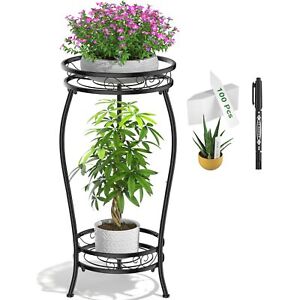 Plant Stand Indoor Outdoor Metal 2 Tier 26.7 Inch Tall Plant Shelf for Multip...