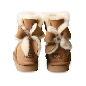 UGG CLASSIC HERITAGE BOW CHESTNUT SUEDE SHEEPSKIN ANKLE WOMEN'S BOOTS SIZE US 10