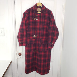 Vintage Woolrich Trench Coat Mens S Mackinaw Buffalo Plaid Lobster Fireman Clasp