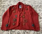 Vintage Newari Icelandic Design Wool Cardigan Womens L/XL Red Sweater Handknit