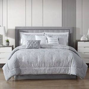 Mainstays 83610 7-Piece Silver Quilted Jacquard Comforter Set, King, Adult