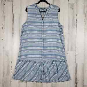 NWT Sharagano New York Blue Striped Sleeveless Button Down Dress Women's Size XL