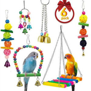 6X Set Parrot Swing Bell Hanging Bird Cage Perch Toys Parakeet Cockatiel Budgie