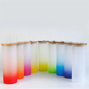 25oz Sublimation blank glass ombre gradient Tumblers (Includes Bamboo Lid & Stra