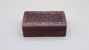 Vintage Handcrafted Rosewood Trinket Box with Hinged Lid and Brass Stars