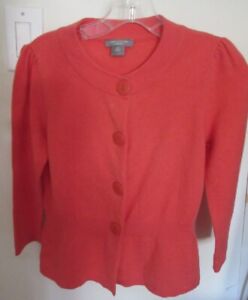 Ann Taylor 100% Cashmere Button Front Orange Sweater Cardigan PM
