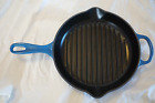 LE CREUSET #26 BLUE ROUND ENAMELED CAST IRON GRILL SKILLET 10 3/4