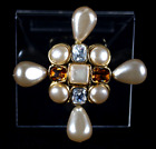 CHANEL Season 26 Vintage Pearl & Multi Crystal MALTESE CROSS Brooch Pin