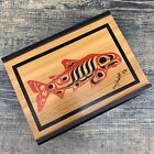 Haida Gwaii Native Cedar Wood Chinook ￼Salmon Symbol Storage Painted Trinket Box