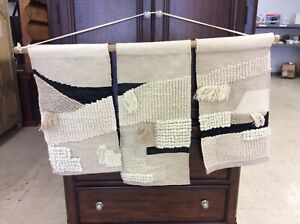 West Elm Tan, Black, Cream Woven Wall Hanging. 3 Panel, excellent condition