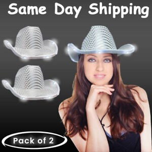 LED Flashing Cowboy Hat With Sequins Pack of 2 by Party Glowz