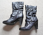 White Mountain Women's Black Heeled Boots with Silver Buckle Detail Size 7.5M