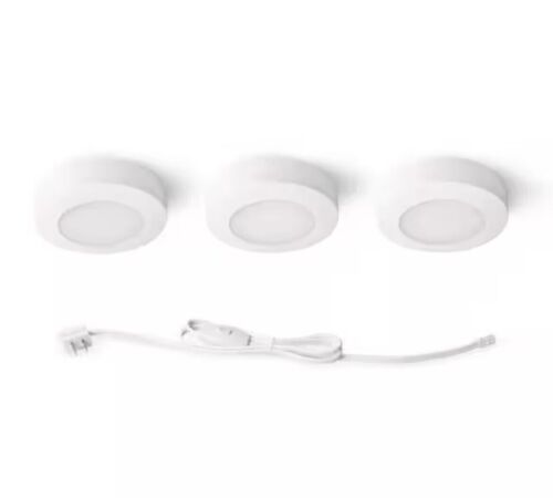 Commercial Electric 3-Light Plug-In LED White Puck Light Kit with CCT Changing