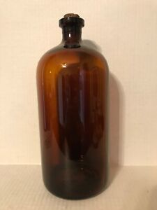 VINTAGE LARGE AMBER BROWN APOTHECARY BOTTLE OR CLOROX BOTTLE 13-½