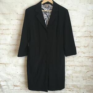 Massini Women's Size 10 Black Stretch Button Up Long Trench Career Coat