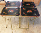 24-418 Cal Dak VNTG Metal TV Trays FOLDING w/Stand Wagon Carriages  4 Black Red