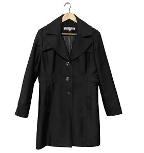 Vintage KENNETH COLE Classic Trench Coat Womens L Black Lined 3-Button Pockets