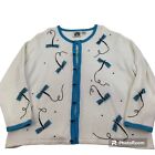 Storybook Knits Cardigan Sweater Embellished White Dragonfly Womens 3XL 3X #7673
