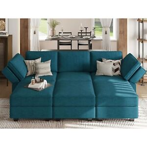 Belffin Modular Sofa Bed Modular Sectional Convertible Sleeper Couch Blue