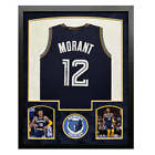 Ja Morant Signed Memphis Blue Custom Suede Matte Framed Basketball Jersey (Becke