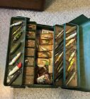 Vintage metal tackle box with 30 plus fishing lures