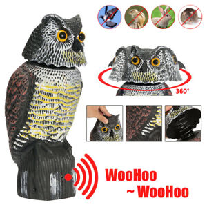 Realistic Owl Decoy w/Sound Rotating Head Outdoor Garden Repellent Bird Scare