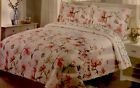 New ListingQuilt Set Full/Queen 3-Piece Reversible Floral White & Pink Bedspread + 2 Shams