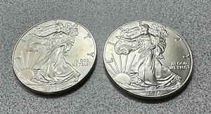 2016-American Silver Eagle Type 1 Fine Silver 1 Troy Oz $1 Coin Lot of 2 66TS