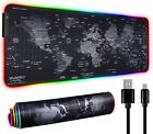 RGB LED Gaming Mouse Soft Pad Extra Large Oversized Glowing World Map 31.5X12''