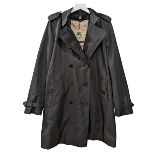 Burberry London Black Polyester Double Breasted Barkstone Trench Coat Size 12