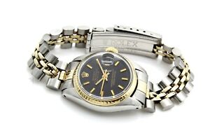 Rolex Datejust 14K Gold Stainless Steel 6917 26mm Black Dial 2-Tone Watch W402.6