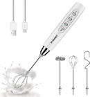 Rechargeable Milk Frother Handheld with 3 Heads, Cream Coffee Electric Whisk Dri