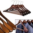 5x Smooth Wide Shoulder Wooden Hangers 360° Swivel Hook with Non-slip Pants Bar