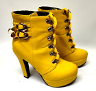 Gothic Stiletto Ankle Boots Women 7.5 Shoes Metal Buckle High Heel Yellow