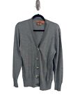 Tory Burch Logo Button Wool Cardigan V Neck Size L Long Sleeve Grey Knit Sweater