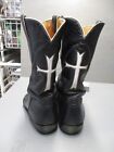 Christian cross black white leather western cowboy boots 11